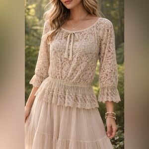 JDL Clothing Lace Peplum Blouse XS Romantic Boho Cottagecore Top